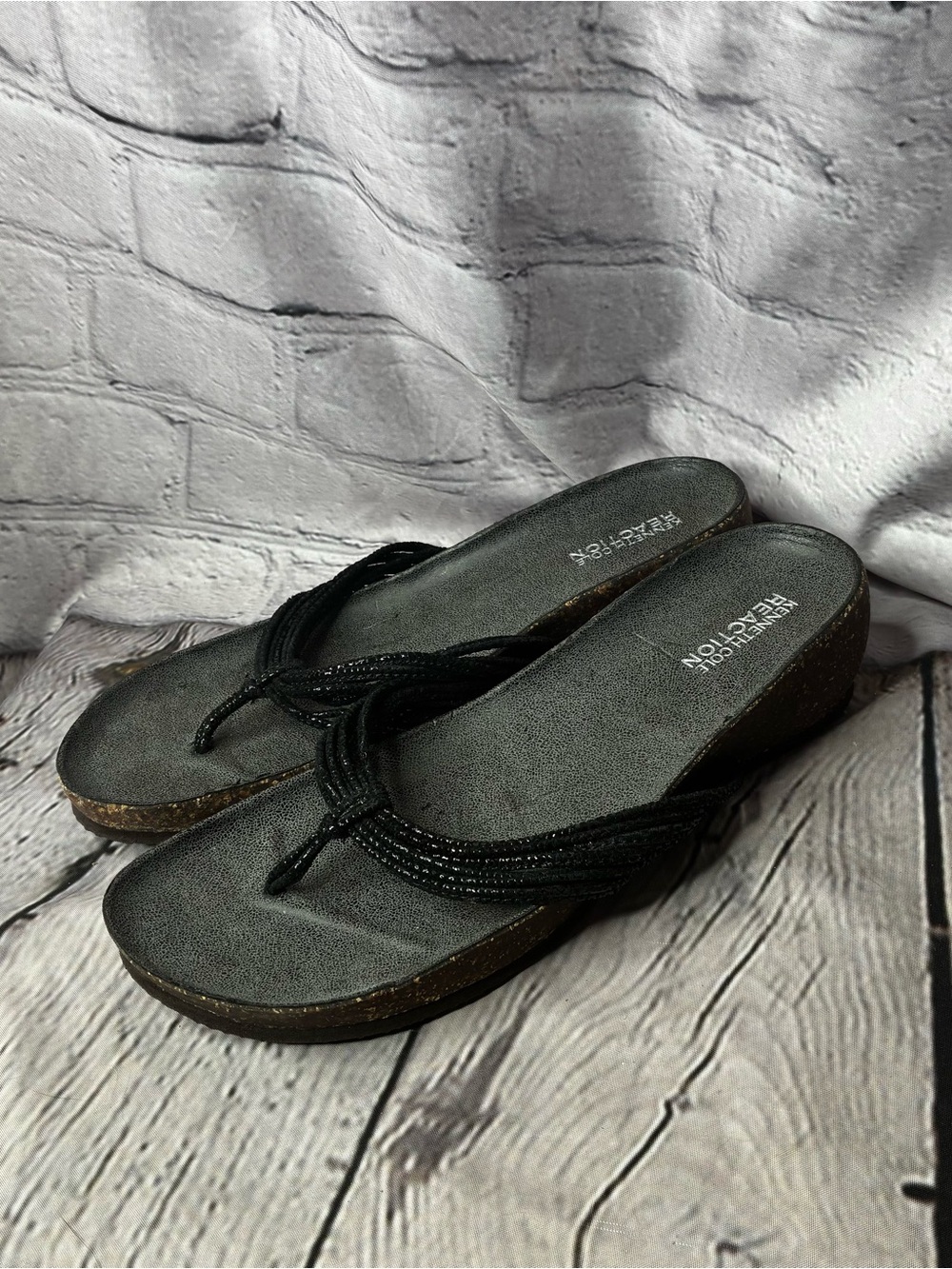 Kenneth Cole Reaction Black Beaded Wedge Sandals